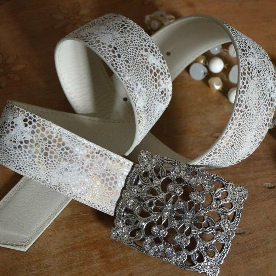 Ceinture reversible femme Motif "galuchat" / Ivoire